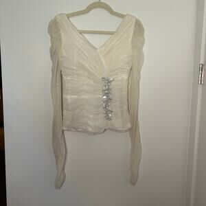 Vintage White/Cream Embellished Evening Blouse Size 6